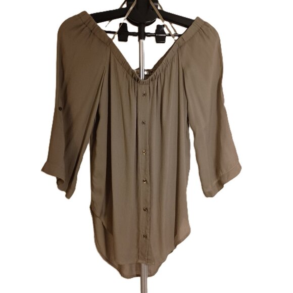 Bella Dahl Tops - Bella Dahl Women’s Olive Green Off-the-Shoulder High-Low Top Size L Large NWT